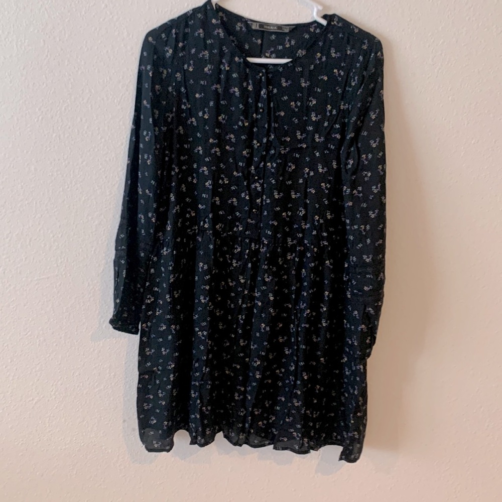 Black floral dress long sleeve medium